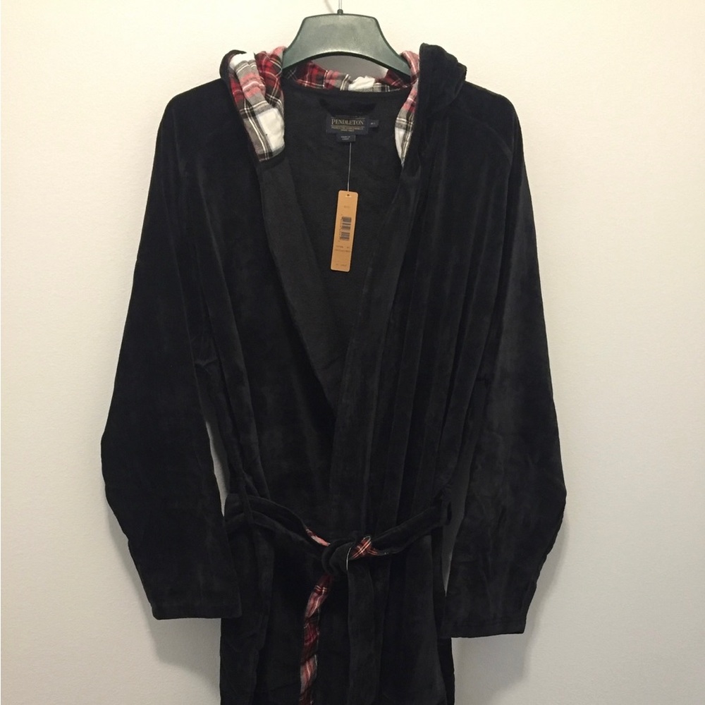 Pendleton Men’s Mid-Length 100% Cotton Robe Black NWT
